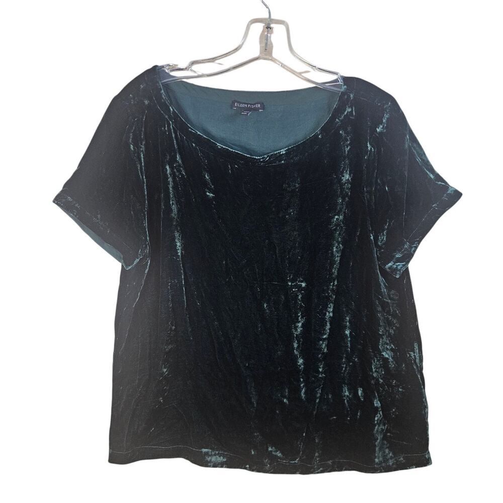 Eileen Fisher Velvet Silk Blend Boxy Scoop T-Shirt Pine Forest Emerald Medium